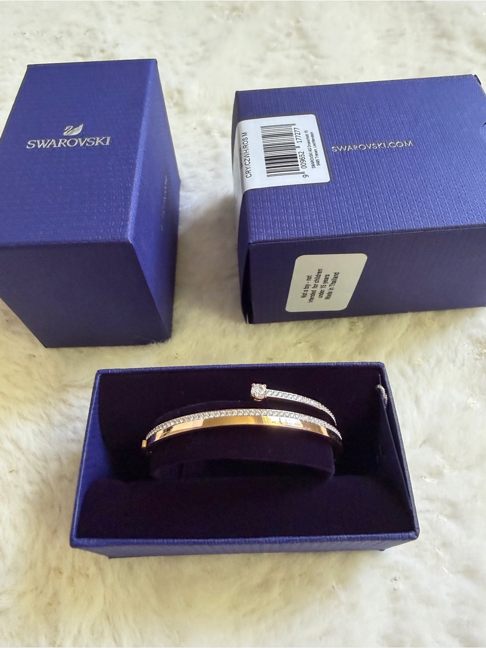 Swarovski Rose Gold and Clear Crystal Triple-Row Bangle Bracelet